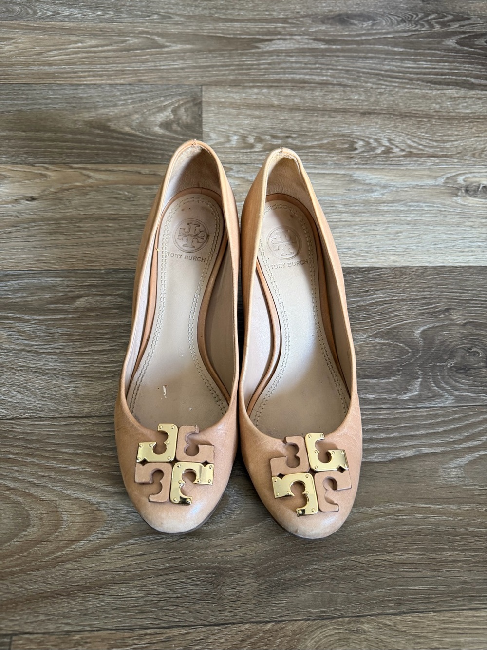 Tory Burch Tan Leather Logo Ballet Flats